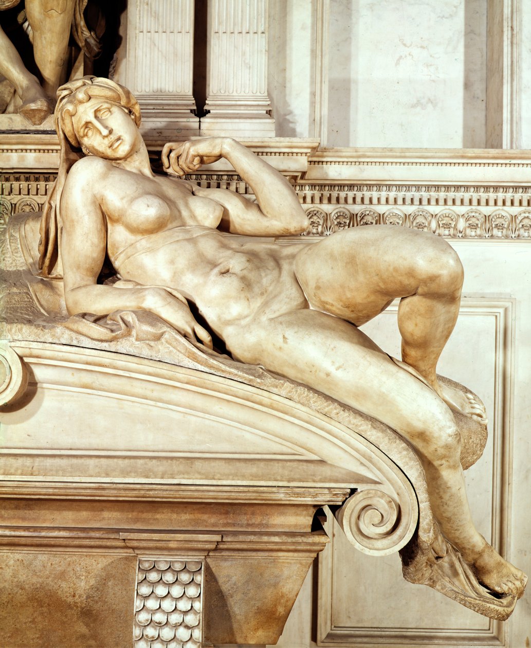 Grób Lorenzo de Medici 1449-92 fragment Świtu, 1520-24 marmur autorstwa Michelangelo Buonarroti