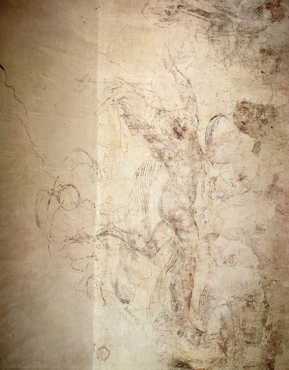 Rysunek ścienny nagiej postaci autorstwa Michelangelo Buonarroti