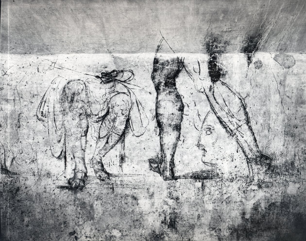 Rysunek ścienny nóg, ok. 1530 (węgiel na tynku) (druk) autorstwa Michelangelo Buonarroti
