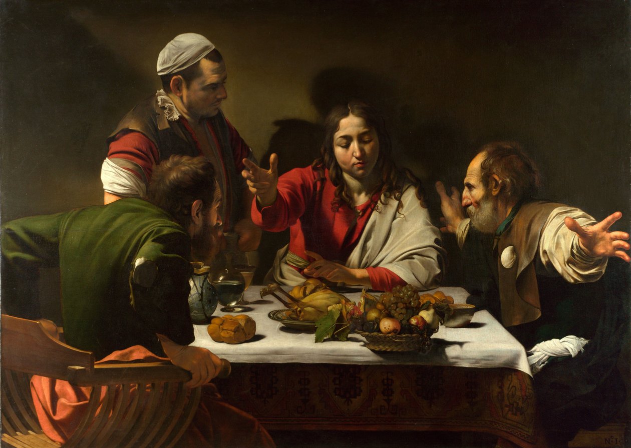 Wieczerza w Emaus, 1601 (olej i tempera na płótnie) autorstwa Michelangelo Merisi Caravaggio