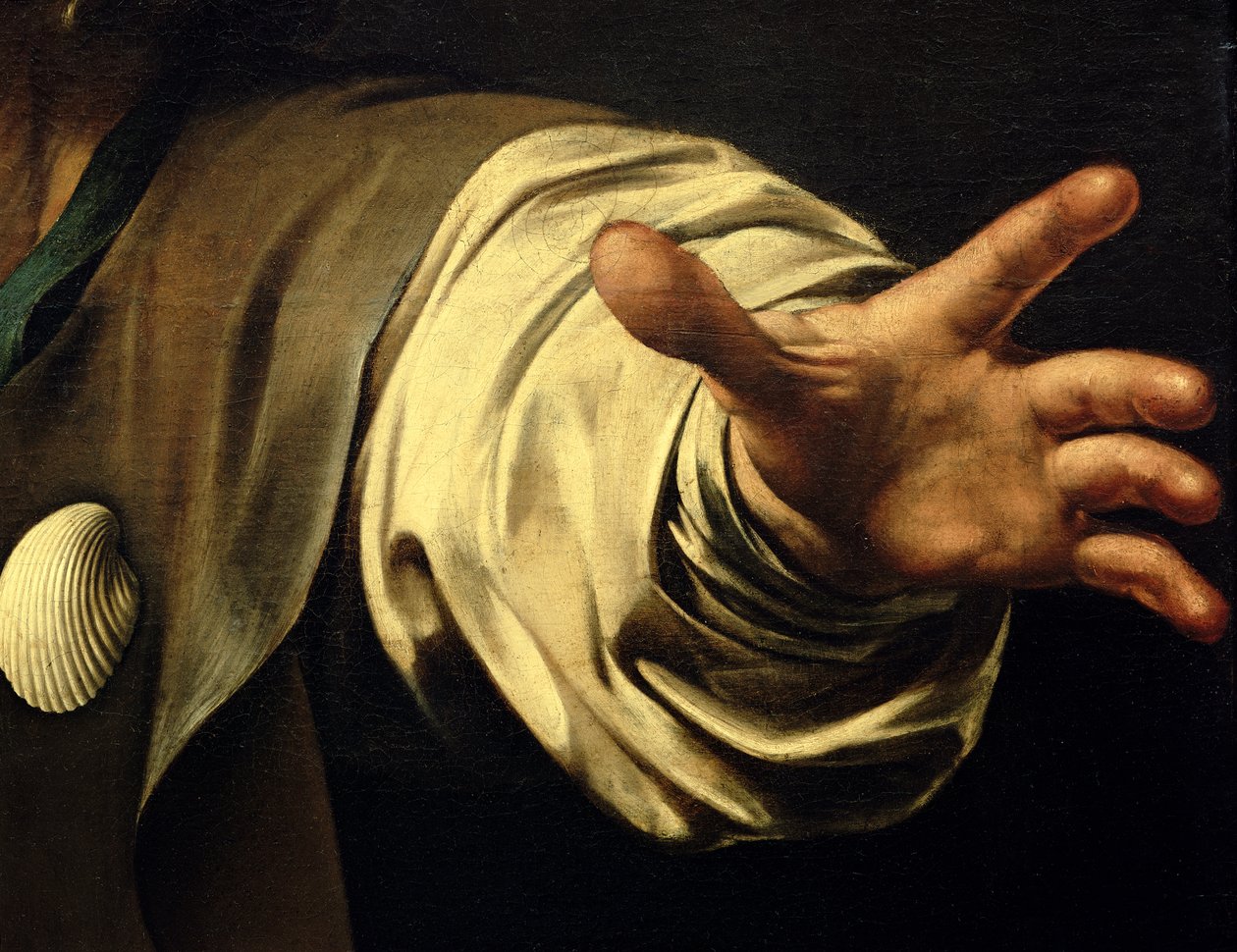 Wieczerza w Emaus, 1601 olej i tempera na płótnie, detal z 928 autorstwa Michelangelo Merisi Caravaggio