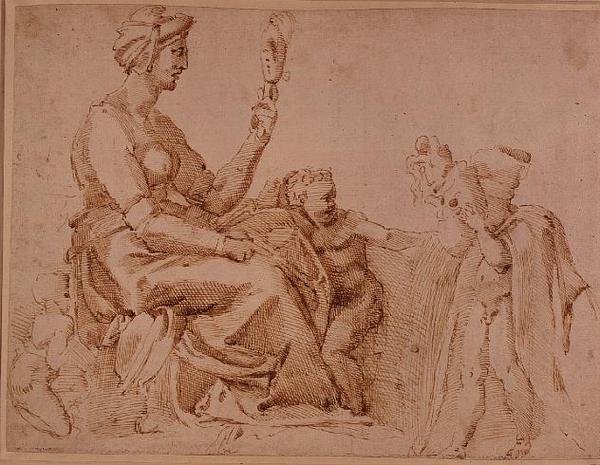 Studium próżności (czerwona kreda na papierze) autorstwa Michelangelo Buonarroti