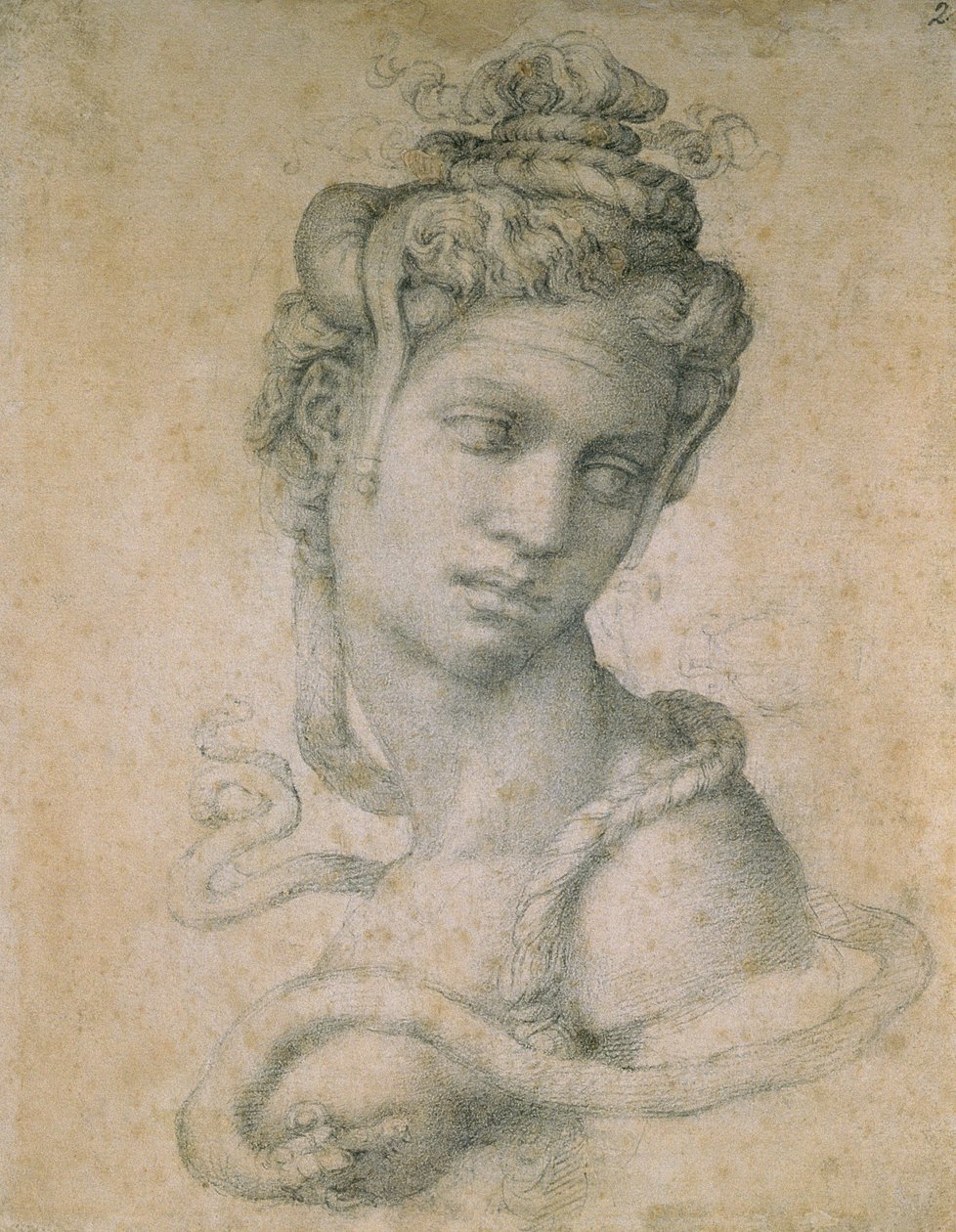 Kleopatra (69-30 pne) (węgiel na papierze) autorstwa Michelangelo Buonarroti