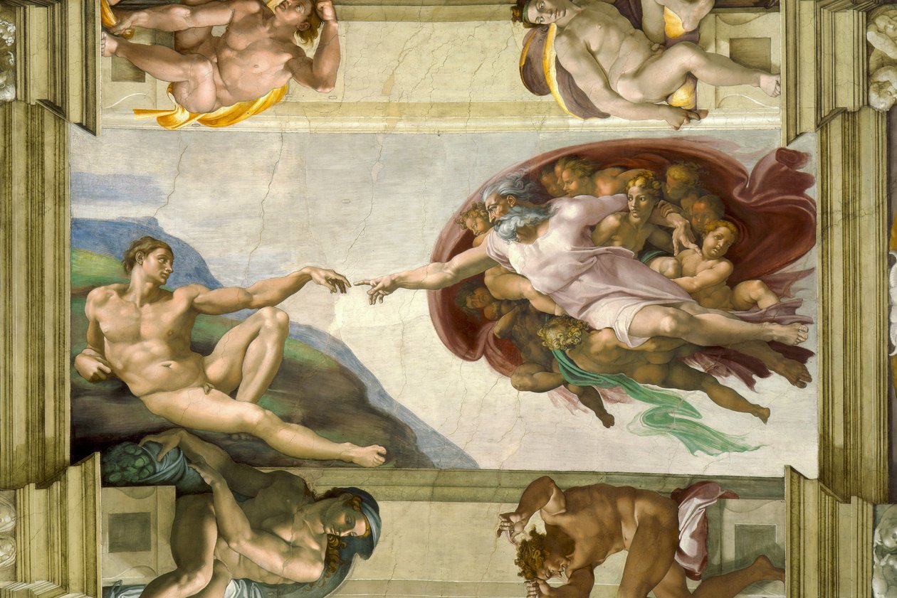 Sufit Kaplicy Sykstyńskiej (1508-12): Stworzenie Adama autorstwa Michelangelo Buonarroti