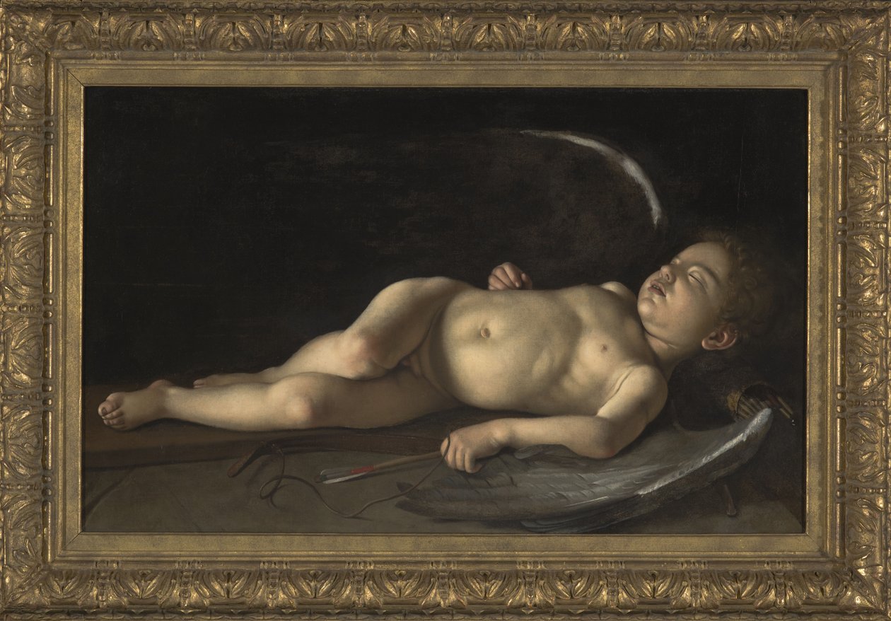 Śpiący Kupidyn (olej na płótnie) autorstwa Michelangelo Merisi da Caravaggio