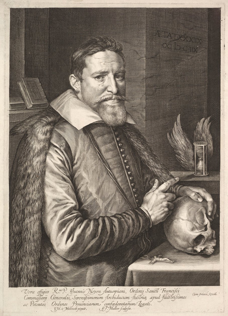 Portret Johannesa Neyena, generała zakonu franciszkanów, ambasadora w Trewirze, wyd. 1608 autorstwa Michiel Jansz. van after Mierevelt