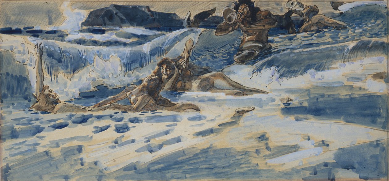 Gra na najadach i trytonach, 1896-1898 autorstwa Mikhail Aleksandrovich Vrubel