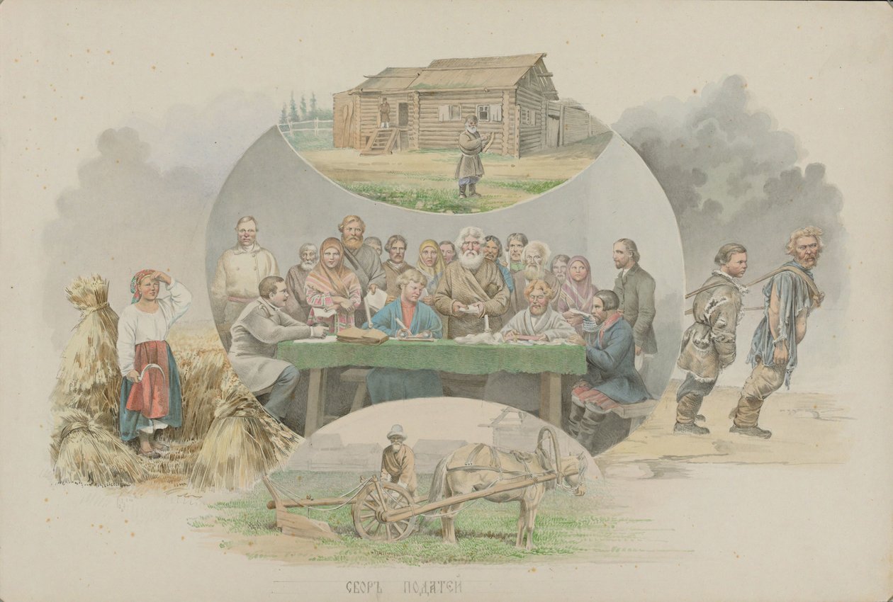 Pobór podatków, 1862 r. autorstwa Mikhail Stepanovich Znamensky