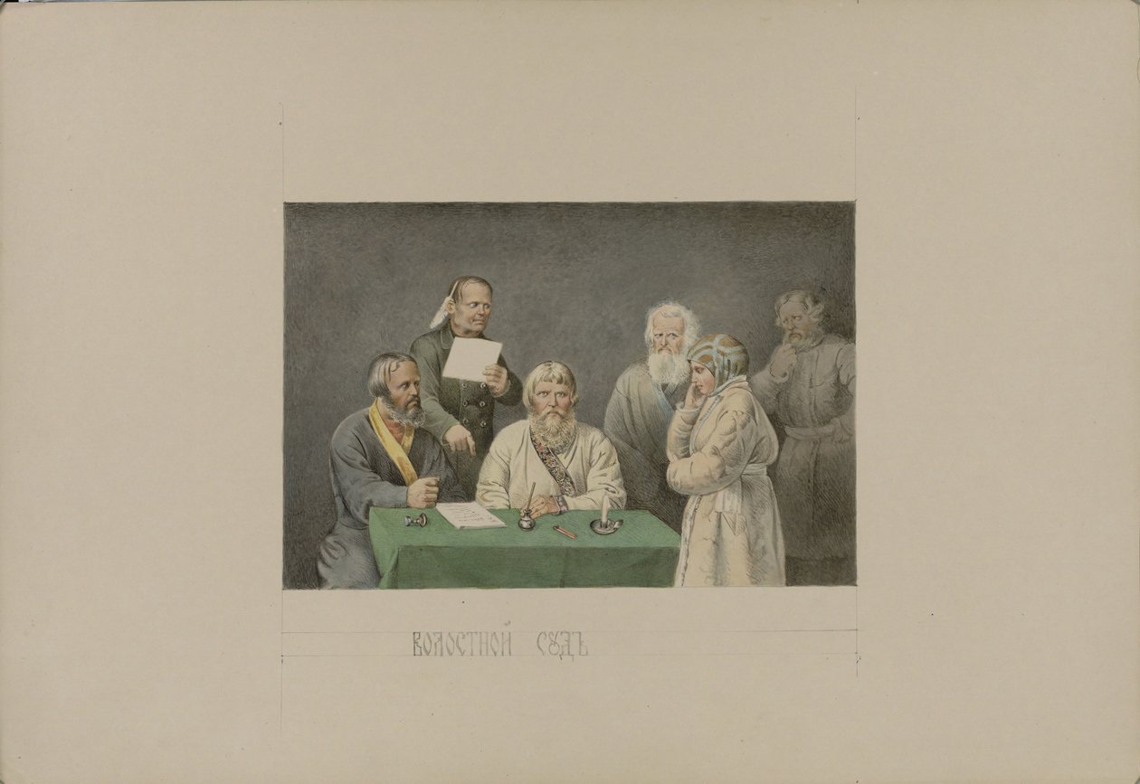 Sąd Volost, 1862. autorstwa Mikhail Stepanovich Znamensky