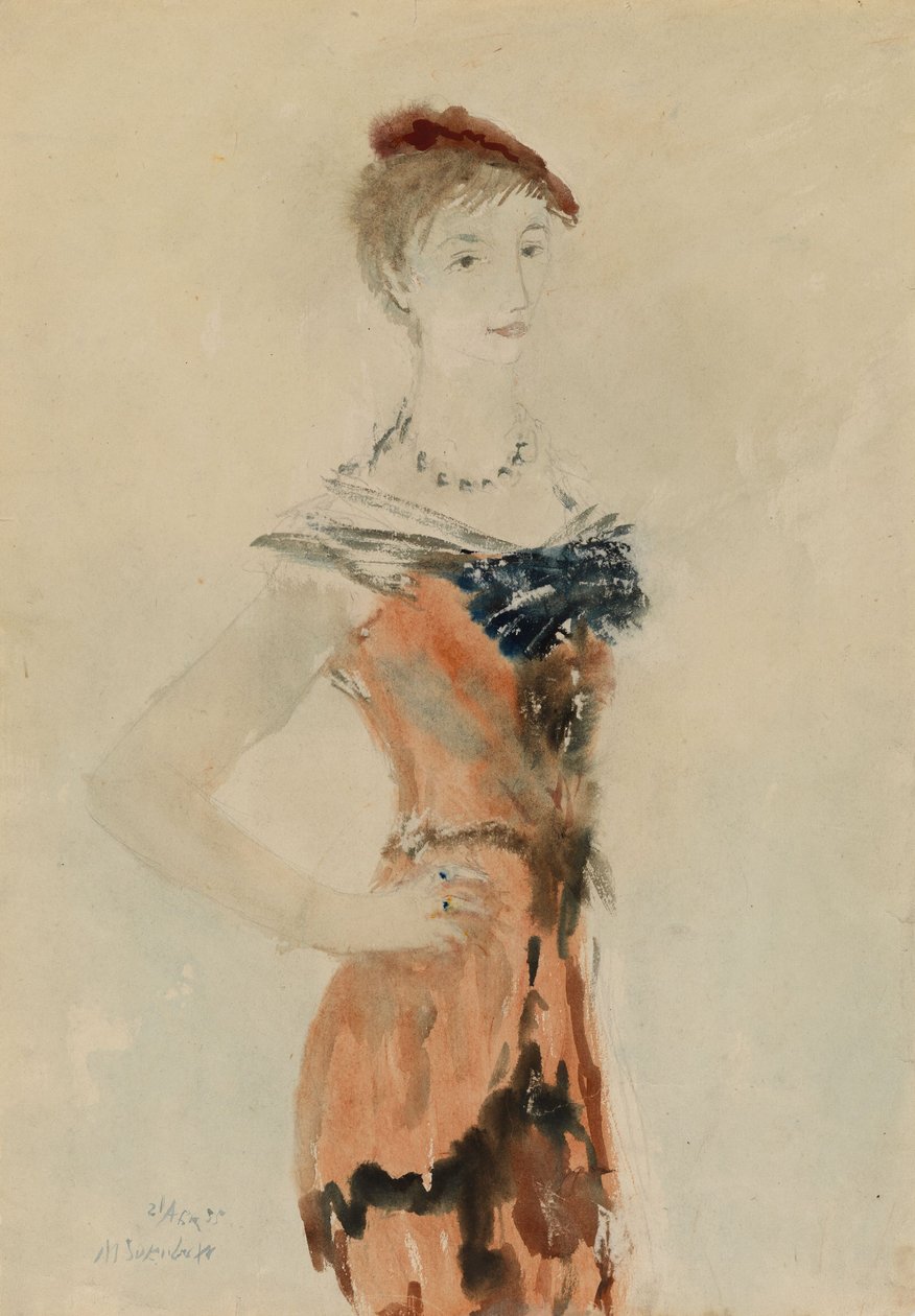 Dama z czerwonym beretem, 1935 autorstwa Mikhail Xenofontovich Sokolov