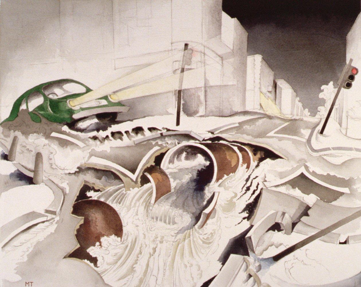 Fleet River próbuje uciec na Chetwynd Road, 1998 (wc na papierze) autorstwa Miles Contemporary Artist Thistlethwaite