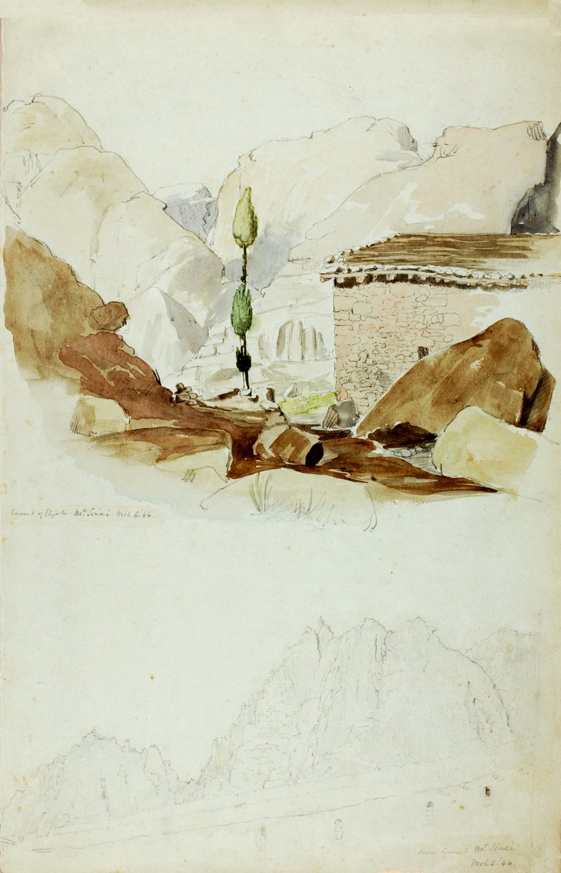 Klasztor Eliasza, Góra Synaj, 1844. autorstwa Miner Kilbourne Kellogg