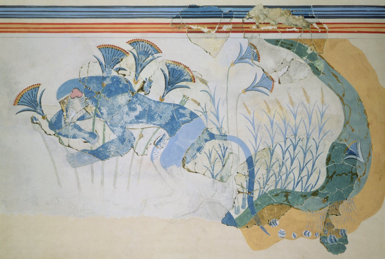 Fresk Blue Monkey, Pałac w Knossos, Kreta, ok. 1500 pne (fresk) autorstwa Minoan
