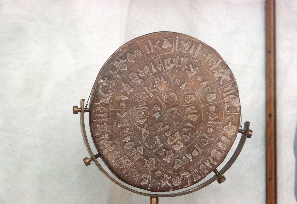 Dysk Phaestos, 1700-1600 pne (wypalona glina) autorstwa Minoan
