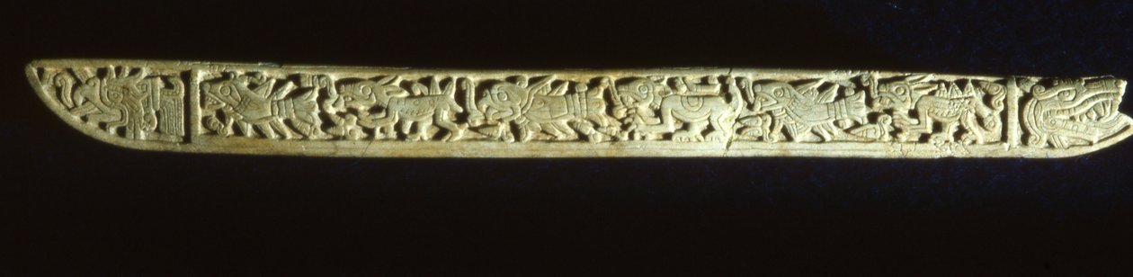 Rzeźbiona kość Jaguara, z grobu 7, Monte ALban, Oaxaca, okres postklasyczny (kość) autorstwa Mixtec