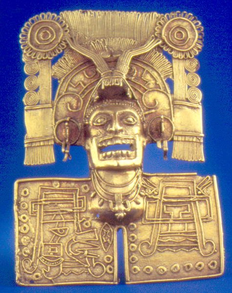 Mictlantecutl pectoral (złoty) autorstwa Mixtec