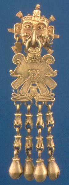 Wisiorek boga wiatru Ehecatl, Miztec (złoto) autorstwa Mixtec