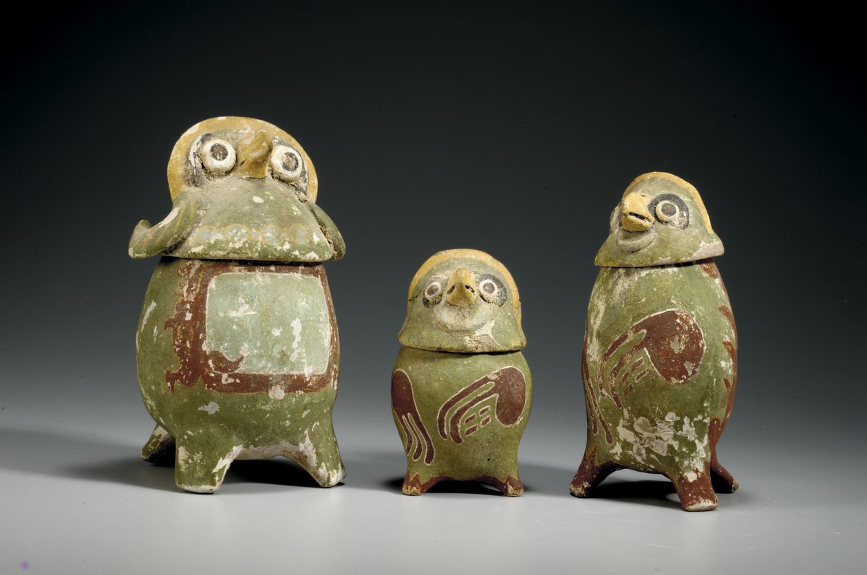 Trzy naczynia z polichromowaną terakotą Mixtec, ok. 900-1200 autorstwa Mixtec