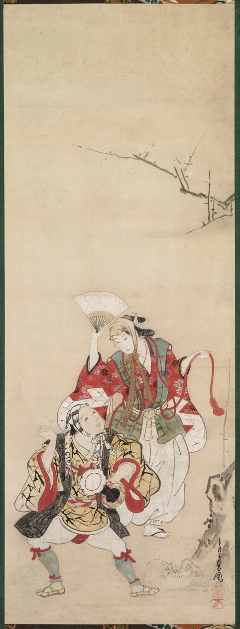 Wiosenne tancerki Manzai, XVIII wiek. autorstwa Miyagawa Chōshun