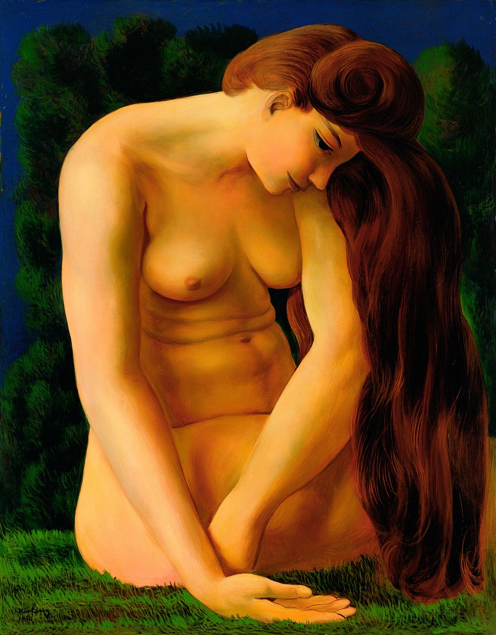 Akt siedzący na trawie autorstwa Moise Kisling