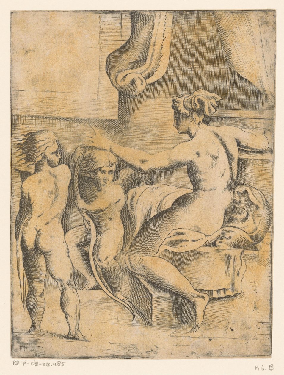 Wenus z dwoma puttami autorstwa Monogrammist FP (Italië; 16e eeuw)