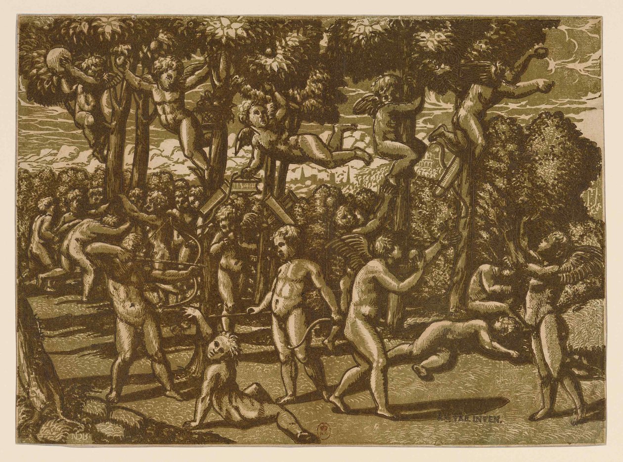 Putti grający według Rafaela, 1544. autorstwa Monogrammist NDB