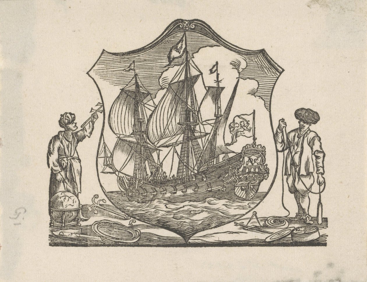 Winieta ze statkiem VOC autorstwa Monogrammist P