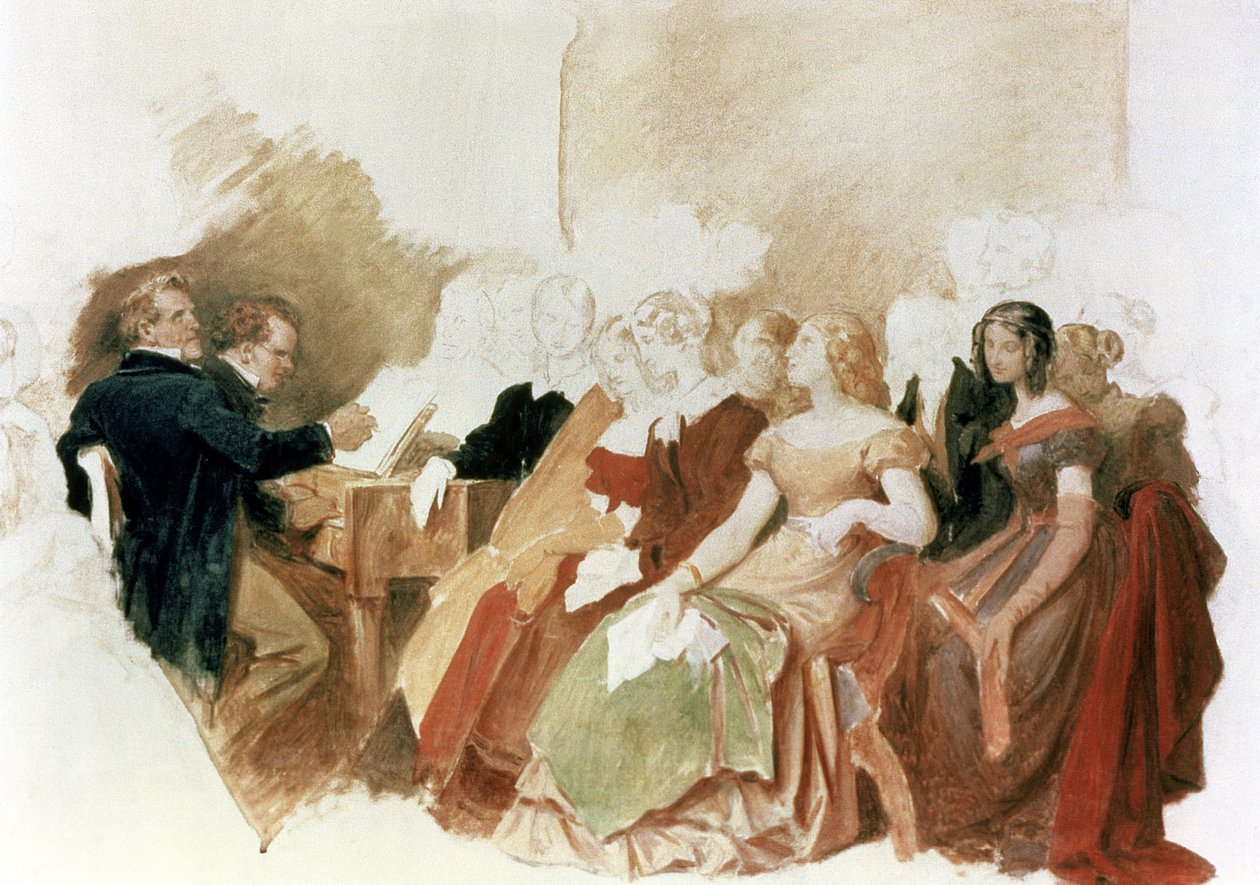 Studium na wieczór u barona von Spauna: Schubert przy fortepianie wśród przyjaciół, w tym operowego barytona Johanna Vogla (1768-1840) autorstwa Moritz Ludwig von Schwind