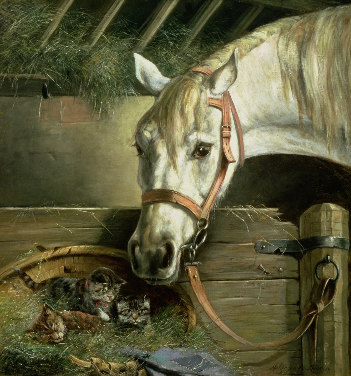 Koń i kocięta, 1890 autorstwa Moritz Muller