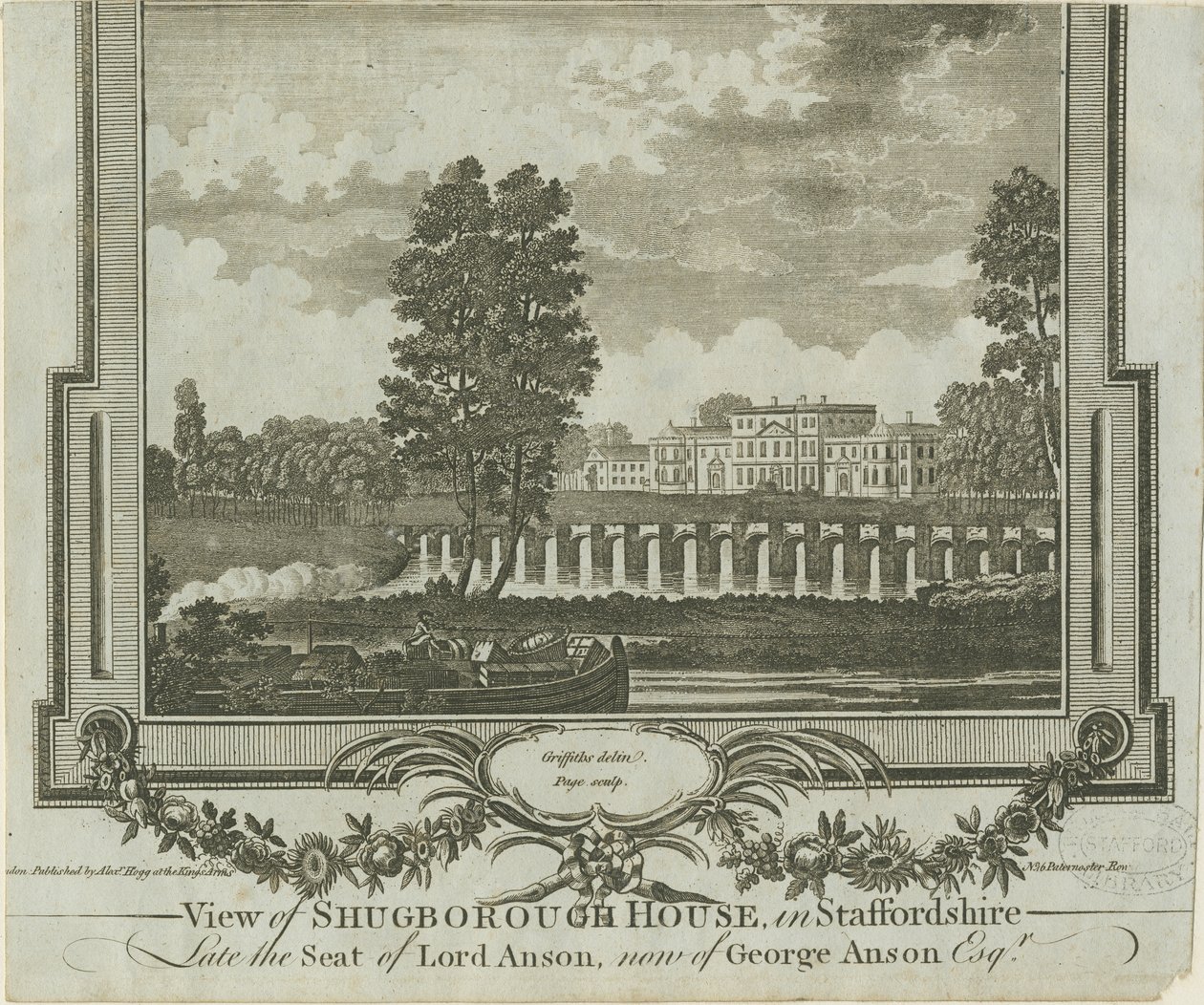 Shugborough Hall: grawerowanie, nd [?1760s] autorstwa Moses Griffiths