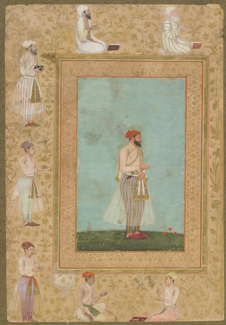 Dworzanin, z późnego albumu Shahjahan, oderwane folio rękopisu, ok. 1650 autorstwa Mughal School