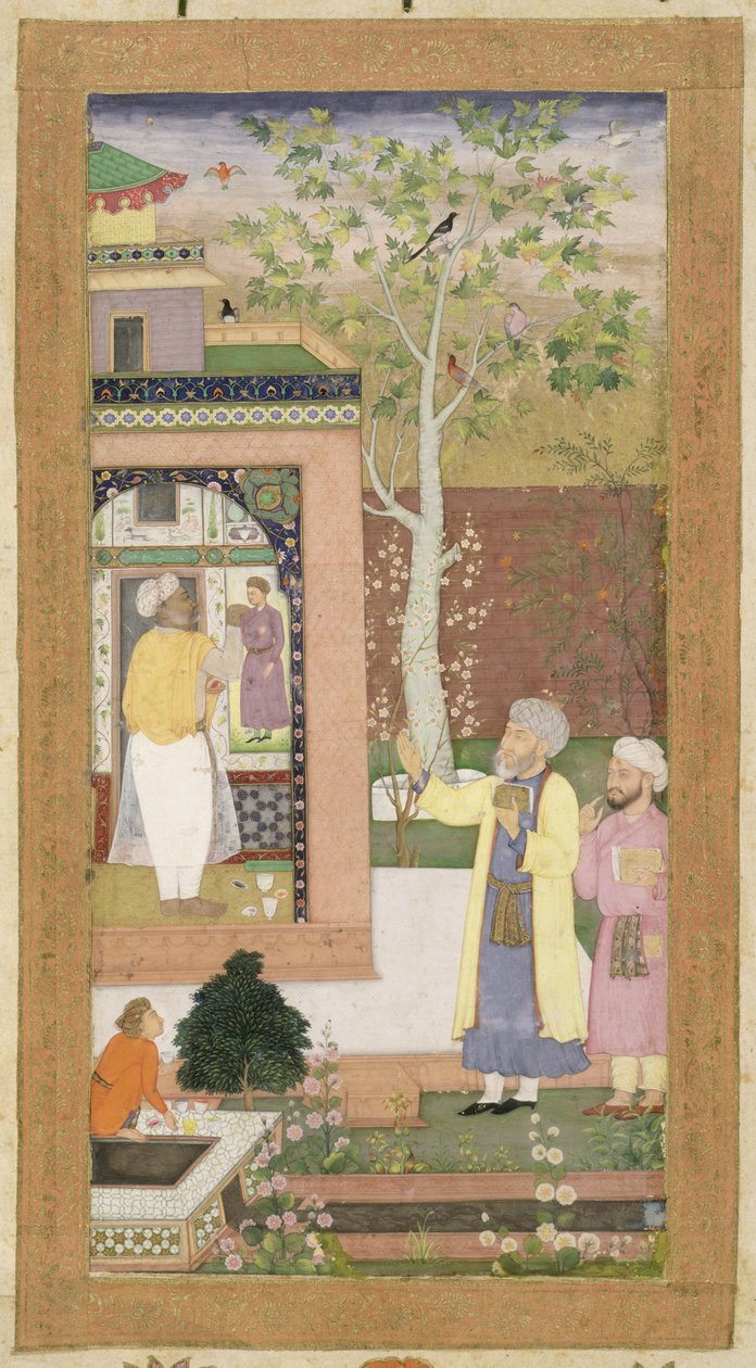 Artysta dekorujący wnętrze pawilonu ogrodowego, z Albumu Małego Clive, ok. 1600 (wc nieprzezroczyste na papierze) autorstwa Mughal School