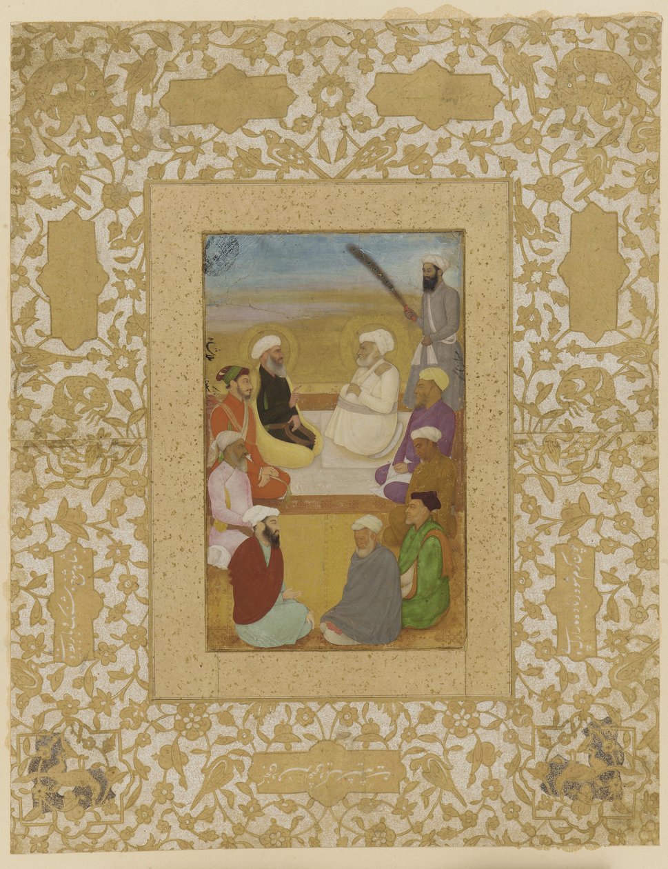 Dara Shikoh z Mian Mirem i Mullą Shah, oddzielne folio albumu z obrazem, ok. 1640 autorstwa Mughal School