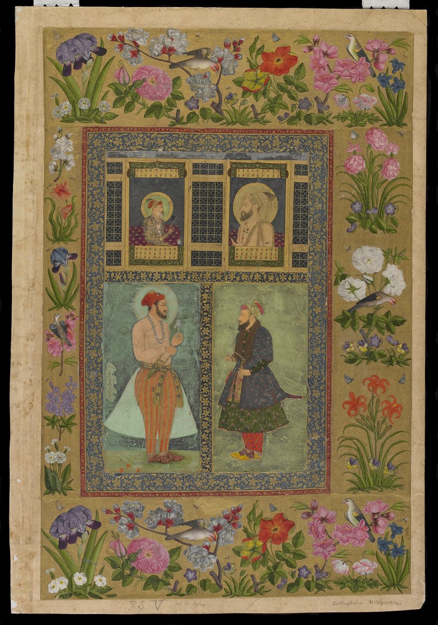Cztery portrety z Albumu petersburskiego, oderwane folio albumu, ok. 1650-1660; granice połowa XVIII wieku autorstwa Mughal School