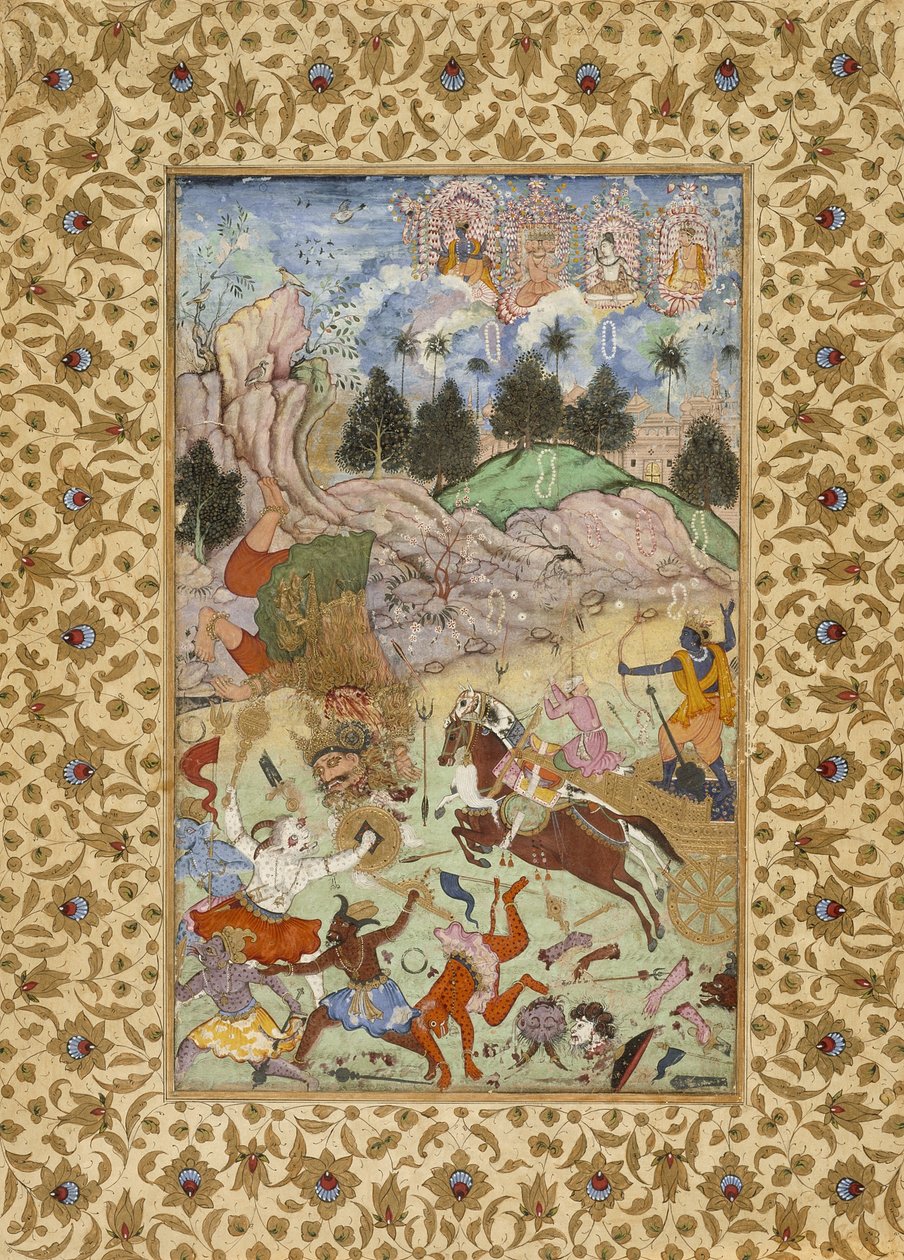 Zabija Samvarę z Pradyum, c.i- ೯೦ autorstwa Mughal School