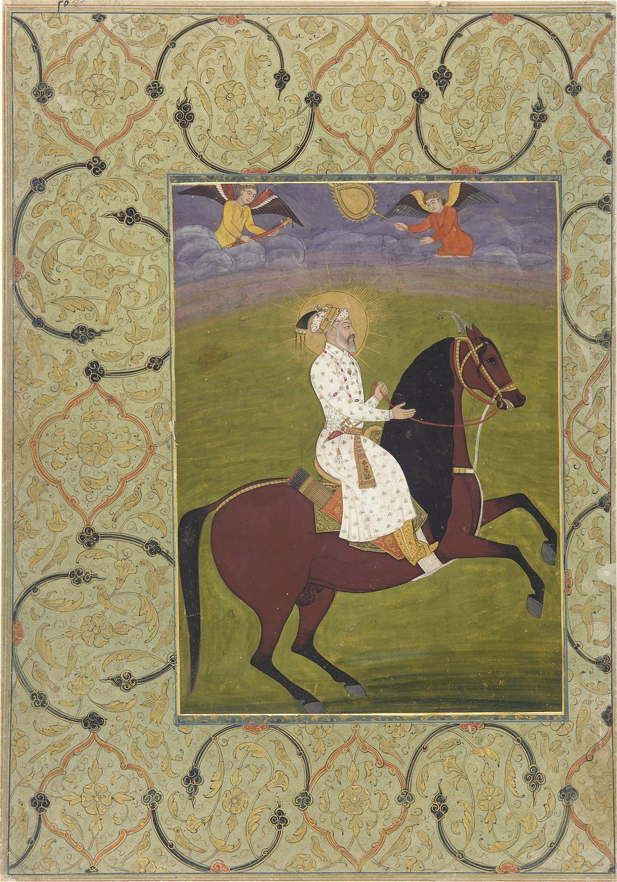 Portret konny Shahjahana (1628-58), oderwane folio albumu, 1750-1770 (nieprzezroczysta akwarela na papierze) autorstwa Mughal School