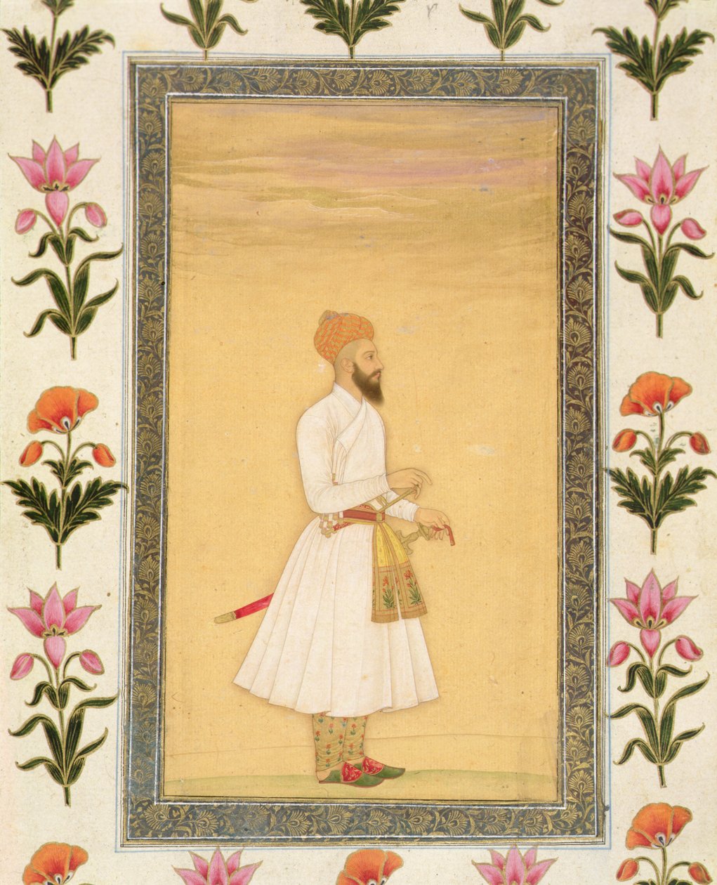 Stojąca postać szlachcica z Albumu Małego Clive (wc nieprzezroczyste na papierze) autorstwa Mughal School