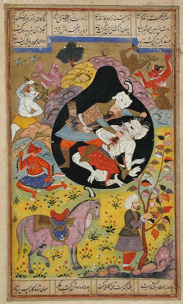Rustam zabija białego div, 1608 autorstwa Mughal School