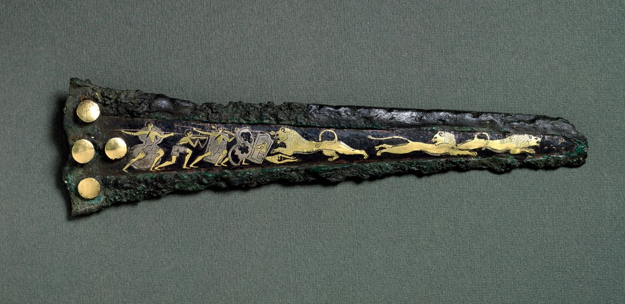 Sztylet (brąz, złoto i srebro) autorstwa Mycenaean
