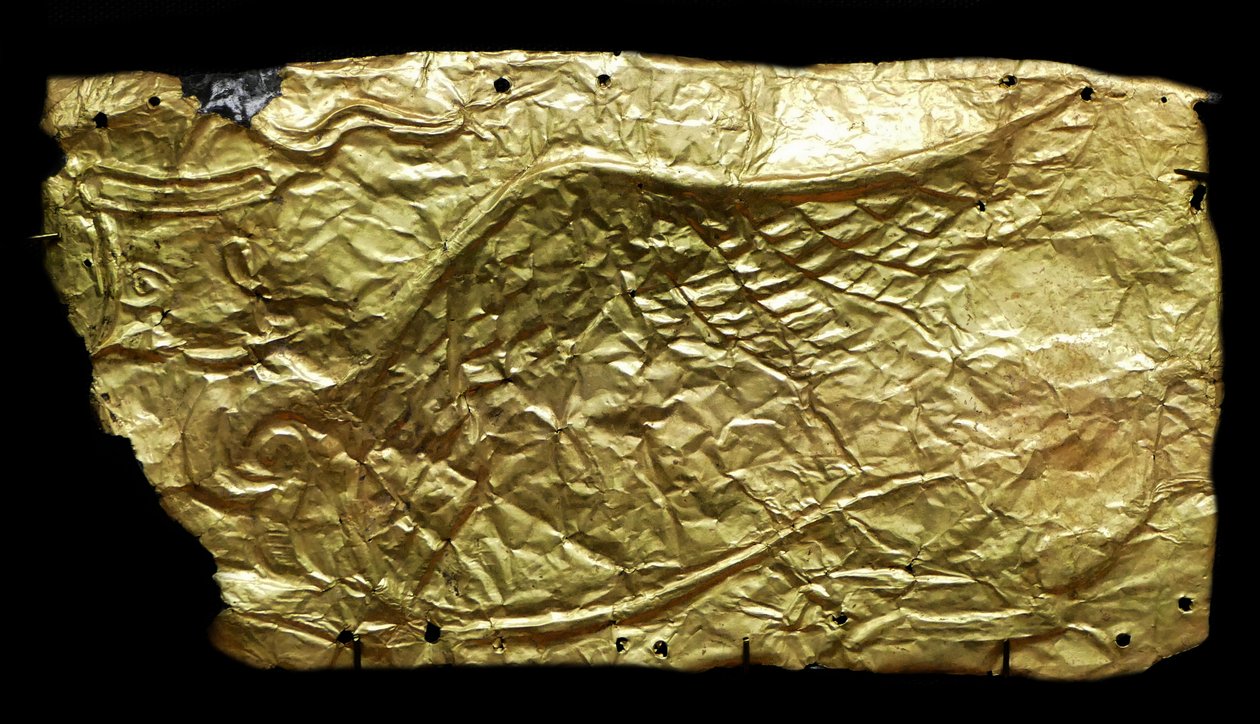 Złota osłona na szklaną tabliczkę w kształcie wazonu autorstwa Mycenaean