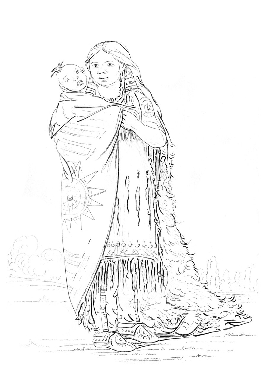 Native American kobieta i dziecko. autorstwa Myers and Co