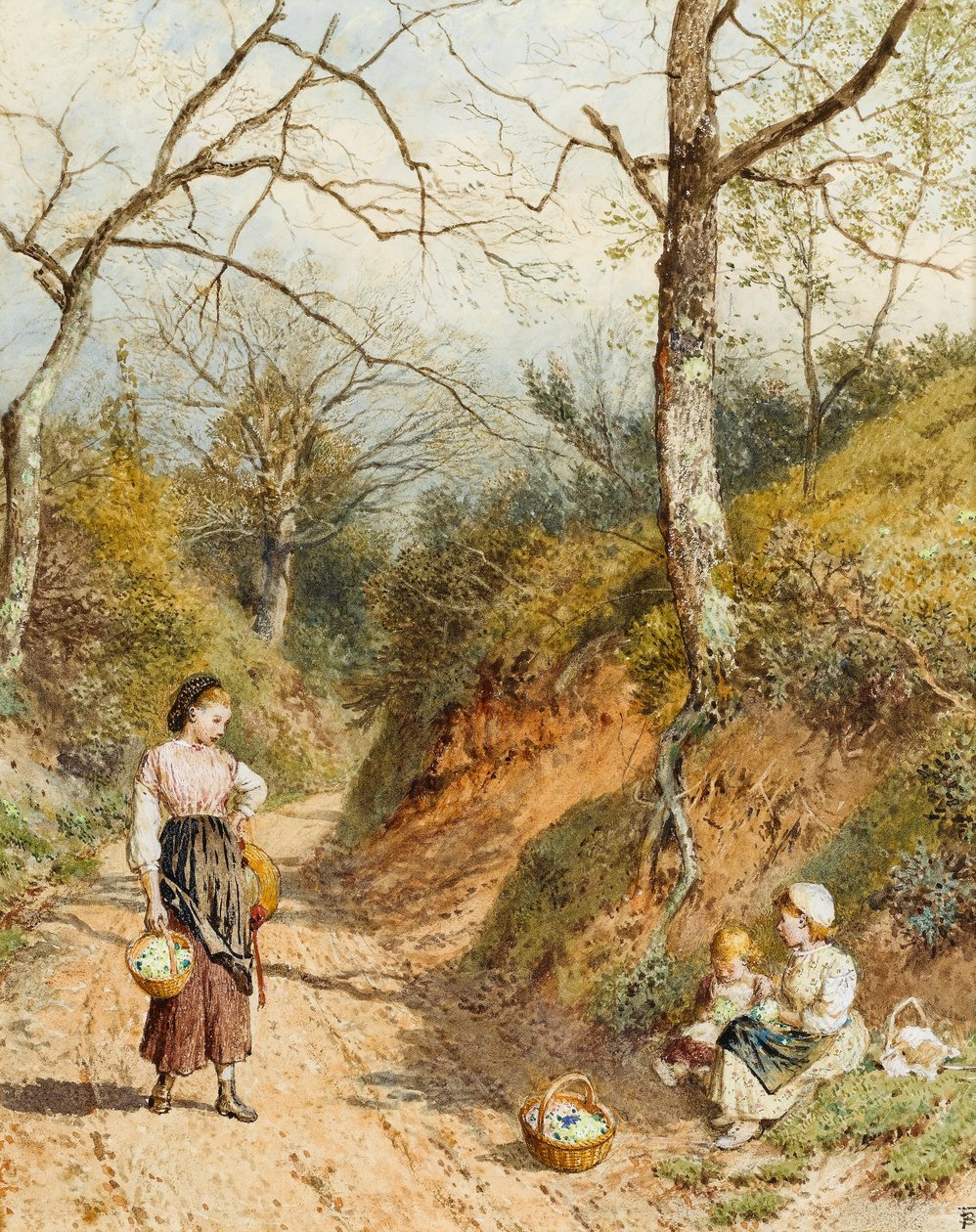 Primrose Gatherers (wc na papierze) autorstwa Myles Birket Foster