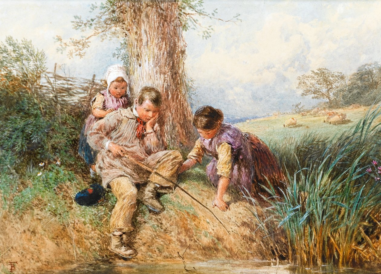 Młodzi Wędkarze: No Luck Today (wc na papierze) autorstwa Myles Birket Foster