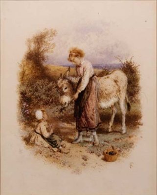Karmienie osła autorstwa Myles Birket Foster