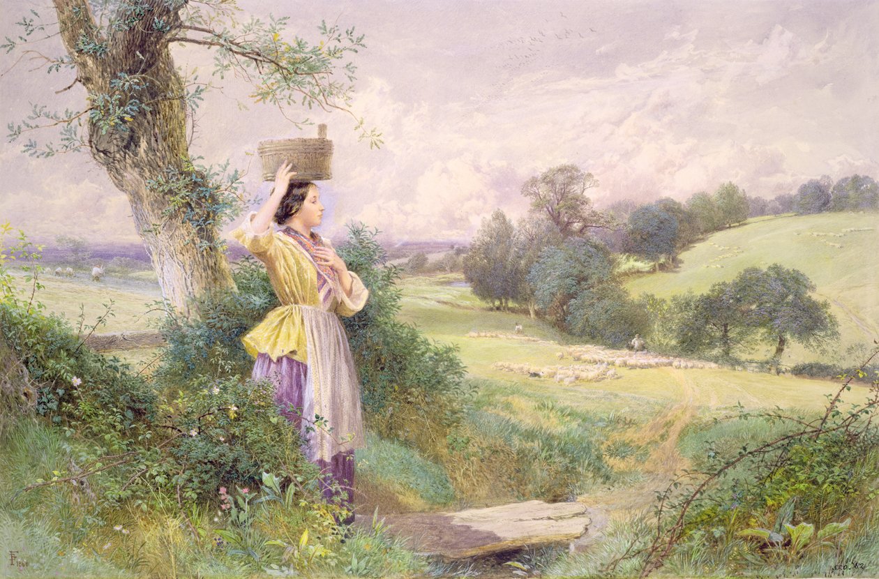 Mleczarka, 1860 (wc na papierze) autorstwa Myles Birket Foster