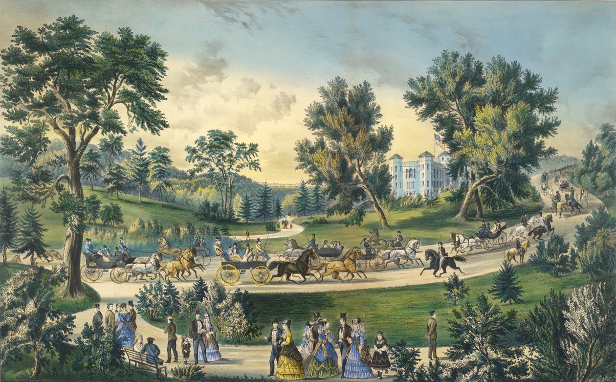 Grand Drive, Central Park, Nowy Jork, 1869 autorstwa N. and Ives, J.M. Currier