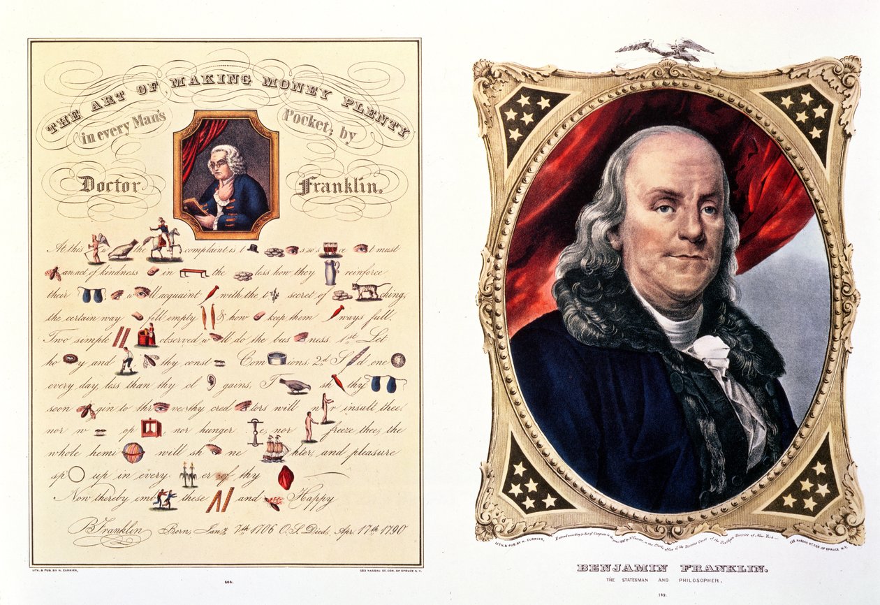 Benjamin Franklin (1706-90) 1847 (patrz także 210044) autorstwa N. and Ives, J.M. Currier