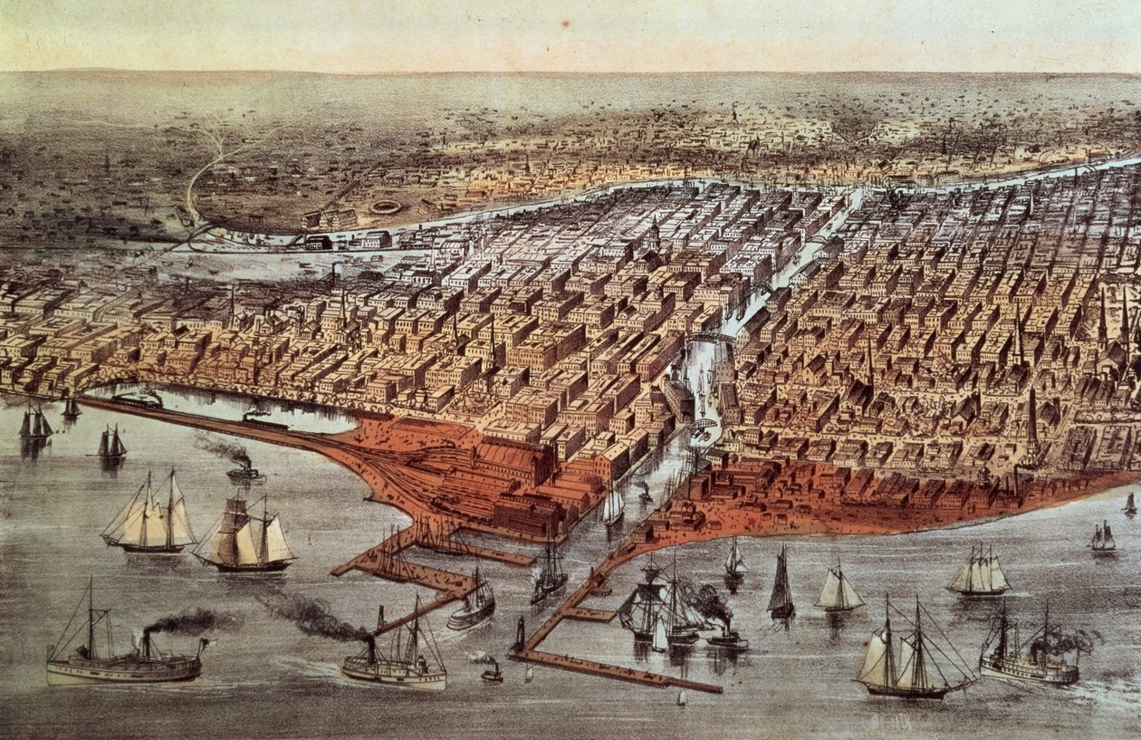 Chicago Jak było, ok.1880 autorstwa N. and Ives, J.M. Currier