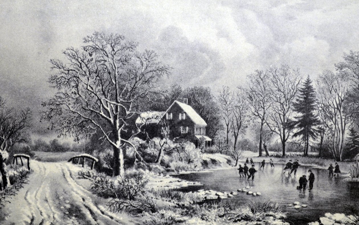 Currier & Ives ilustracja XIX wieku. Wczesna zima autorstwa N. and Ives, J.M. Currier