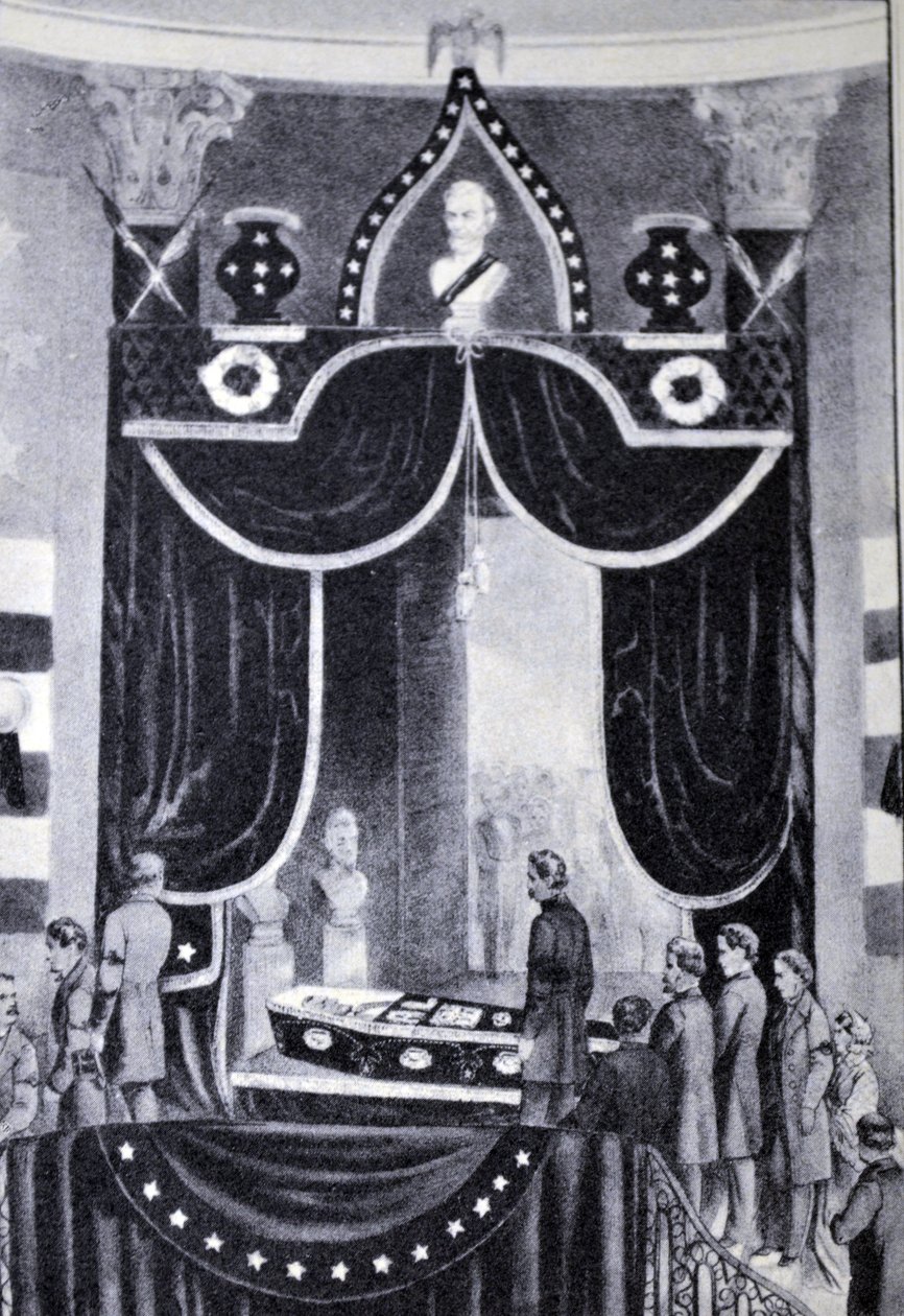 Currier & Ives ilustracja XIX wieku. Ciało męczennika prezydenta Abrahama Lincolna autorstwa N. and Ives, J.M. Currier